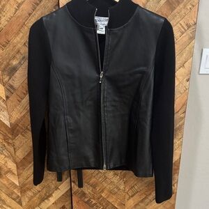 Pendleton Black Leather Jacket with Merino wool knit sleeve/back black size s